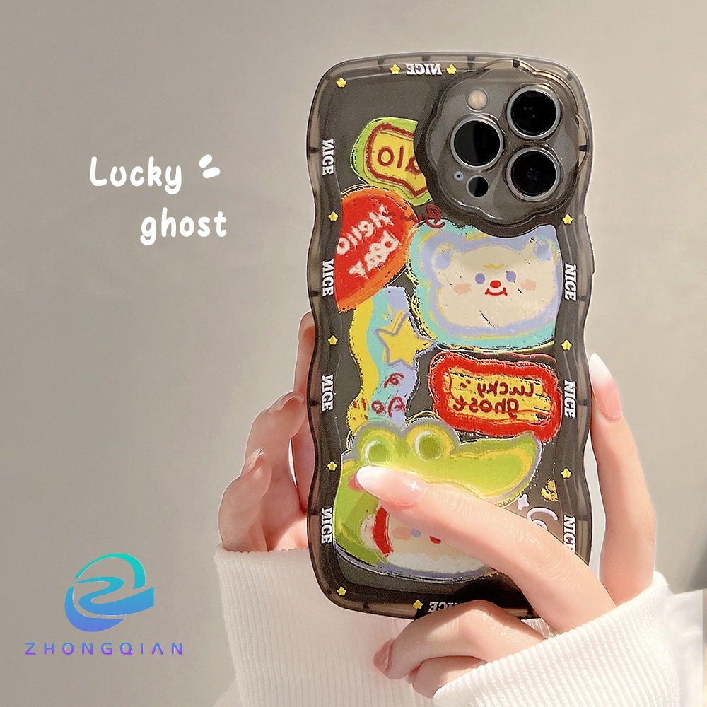 Ốp Điện Thoại Mềm Chống Sốc Họa Tiết Hoạt Hình Viền Gợn Sóng Cho iPhone 13 12 11 Pro XS Max X XR 7 8 plus
