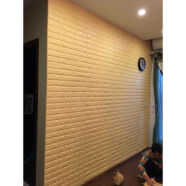 (Dày 5mm) Xôp dán tường 3D dán tường màu vàng Amyshop