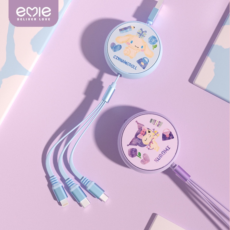 Sanrio Hello Kitty Kuromi Cinnamoroll 3 trong 1 dây cáp sạc nhanh 3 đầu micro usb type c sạc nhanh cáp