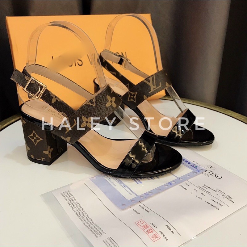 Sandal L/V gót vuông phối màu sang trọng mẫu hot 2021 HALEY STORE