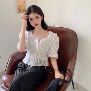 Áo trắng ren hoa thắt nơ