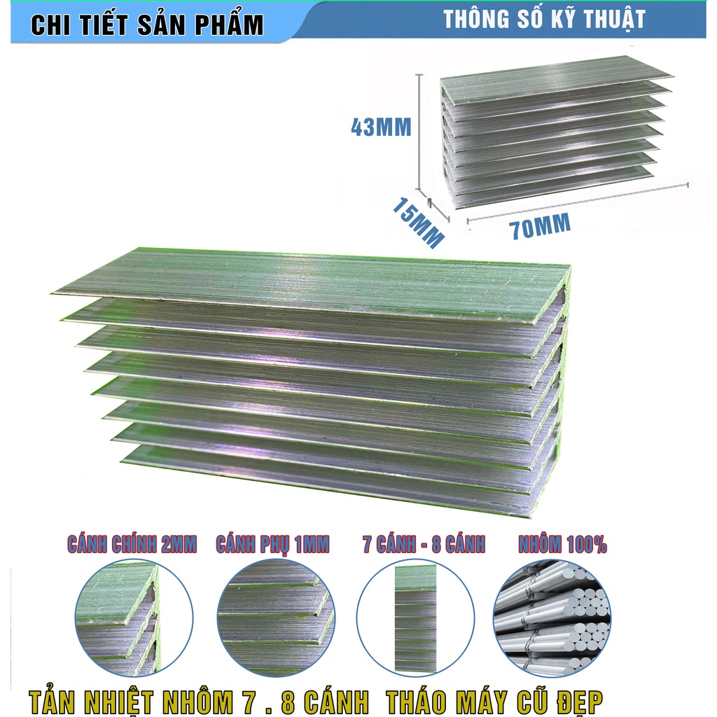 Nhôm Tản Nhiệt 8 Cánh 7 cánh 70x43x15mm 100x40x15mm hàng cũ tháo máy