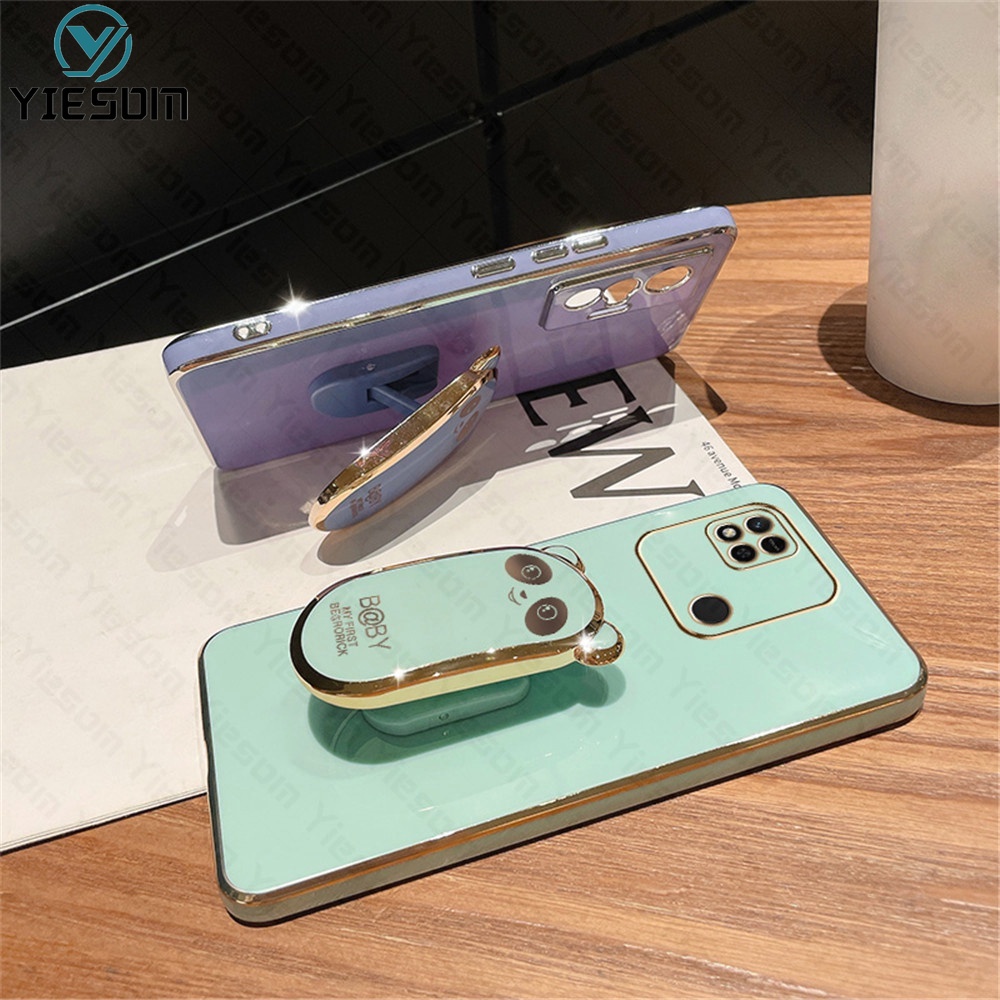 Ốp Điện Thoại Silicon Dẻo Họa Tiết Hoạt Hình Chú Gấu Kèm Giá Đỡ Cho Xiaomi Redmi 10C 10A 9C 9A 9T 9 8 8A