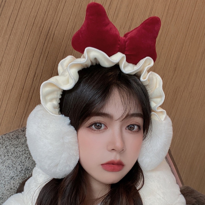 Chụp Tai Nhồi Bông Hình Nơ Viền Bèo Thời Trang Mùa Đông Cho Bé Gái