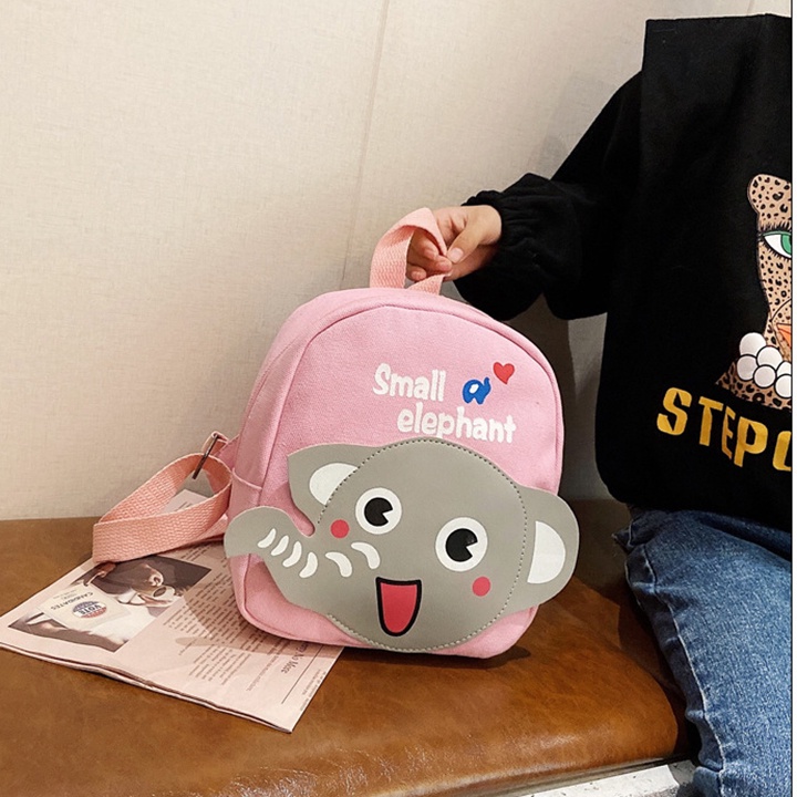 Balo Vải Cho Bé Trai, Bé Gái - Túi Trẻ Em Đi Học, Chơi, Mầm Non Dễ Thương Mini Giặt Được Hình Voi Đáng Yêu Từ 1-10 Tuổi