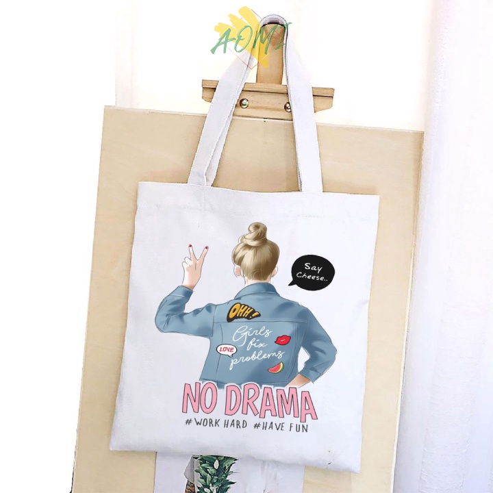 [Nhiều mẫu Đẹp] TÚI VẢI GIRL HOA ĐEO VAI TOTE CANVAS BAG CÓ KHÓA KÉO SIZE LỚN 33x38cm PHONG CÁCH CÁ TÍNH HOT TREND AOMIV