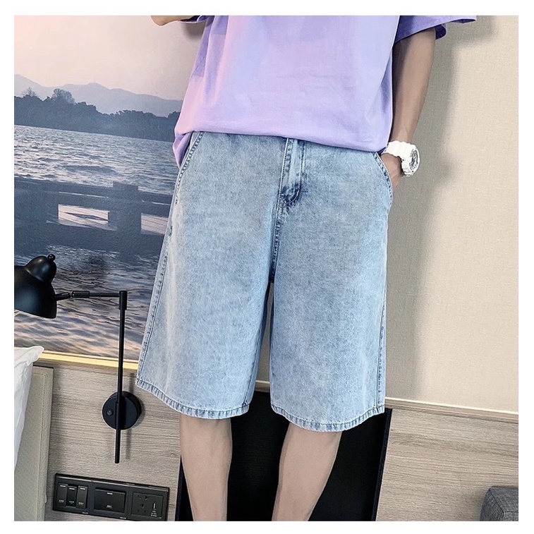 Quần Short Jeans Ống Rộng, Quần Bò Lửng Thời Trang Unisex, Đùi Ngắn Style Hàn Quốc