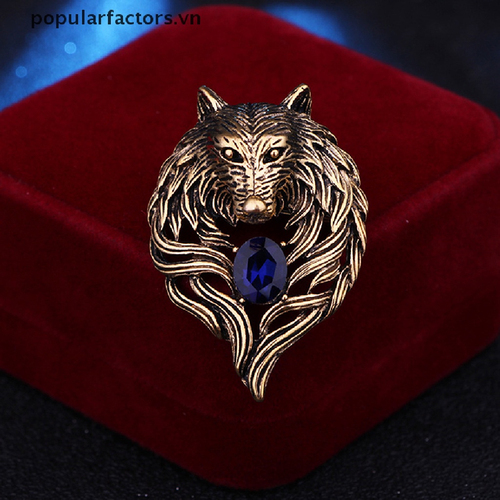 Ghim Cài Áo Hình Sói Đính Đá Phong Cách Vintage Cho Nam