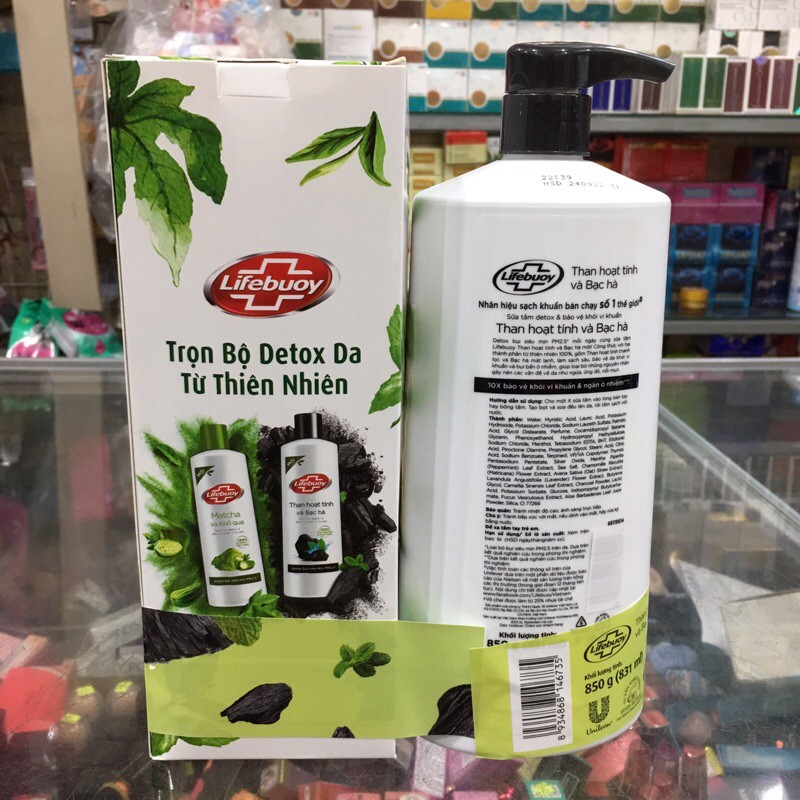 Sữa tắm detox bảo vệ khỏi vi khuẩn Lifebuoy than hoạt tính và bạc hà 850g (có tặng) | BigBuy360 - bigbuy360.vn