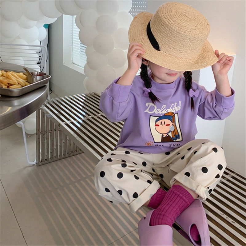 Áo Thun Cotton Tay Dài Dáng Rộng In Họa Tiết Hoạt Hình Thời Trang Mùa Thu Cho Bé Gái