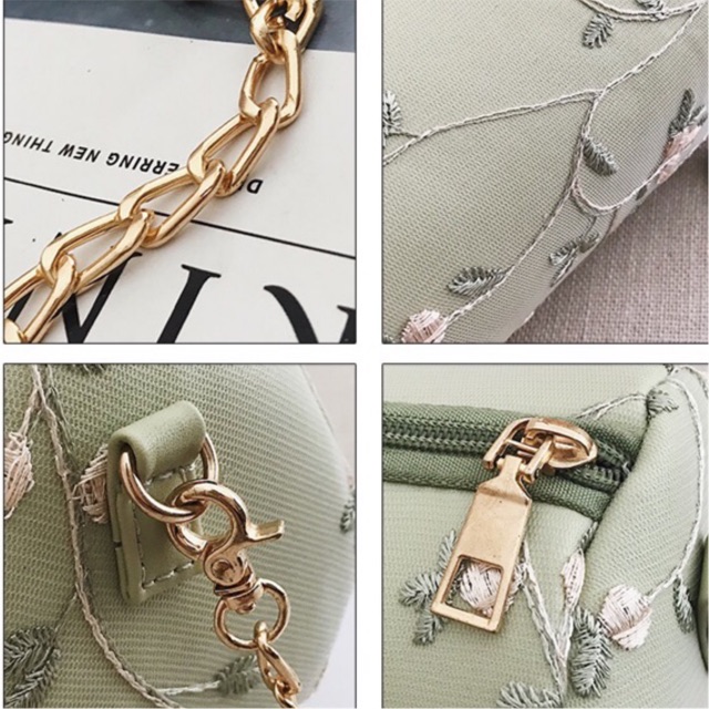 Túi trống thêu hoa lá