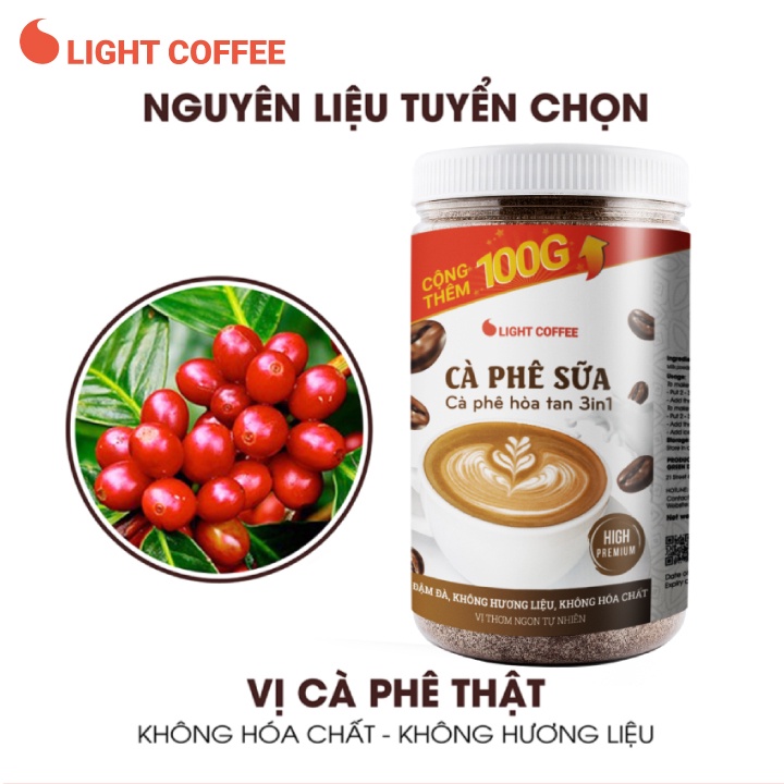 [Mã BMBAU50 giảm 7% đơn 99K] Cà phê sữa hòa tan 3in1 Light Coffee không hương liệu, vị cà phê đậm đà - Hủ 600gr