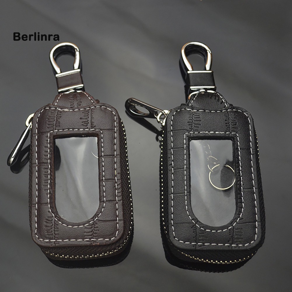 ☂Túi Da Bò Thật Trong Suốt Hình Vuông Đựng Chìa Khóa Xe Hơi Có Khóa Kéo Tiện Dụng