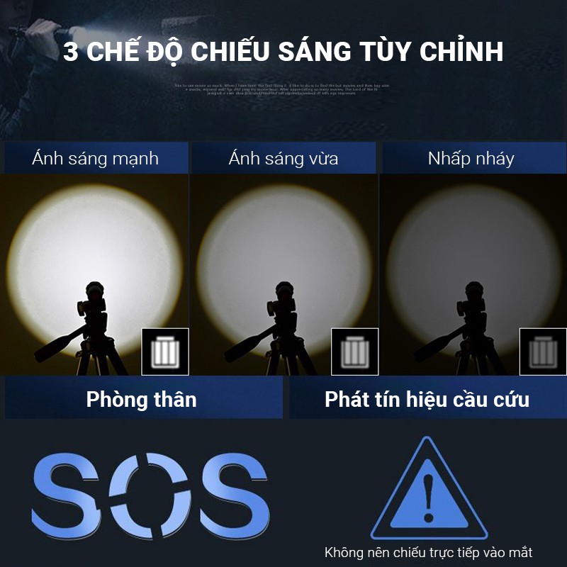 Đèn pin LED siêu sáng chip LED Q5 chống nước IPX6 chất liệu hợp kim nhôm cứng cáp chống rơi vỡ, 3 chế độ chiếu sáng