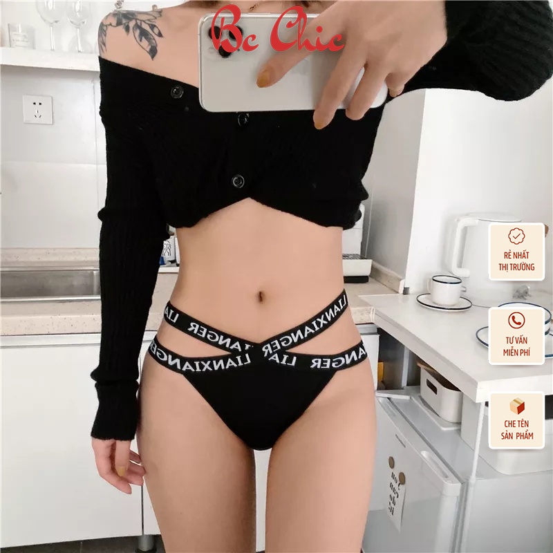 Quần Lót Nữ Cotton Sexy Lọt Khe dây hông đan chéo phối viền chữ sexy quyến rũ mã Q1838 BC_CHIC LINGERIE
