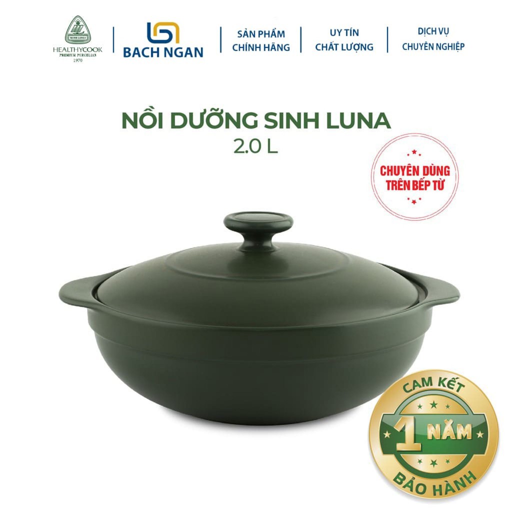 Nồi Kho Cá Bếp Từ Sứ Minh Long Luna 2.0L thích hợp chiên xào, hầm cháo, kho thịt, nấu canh - tốt cho sức khỏe