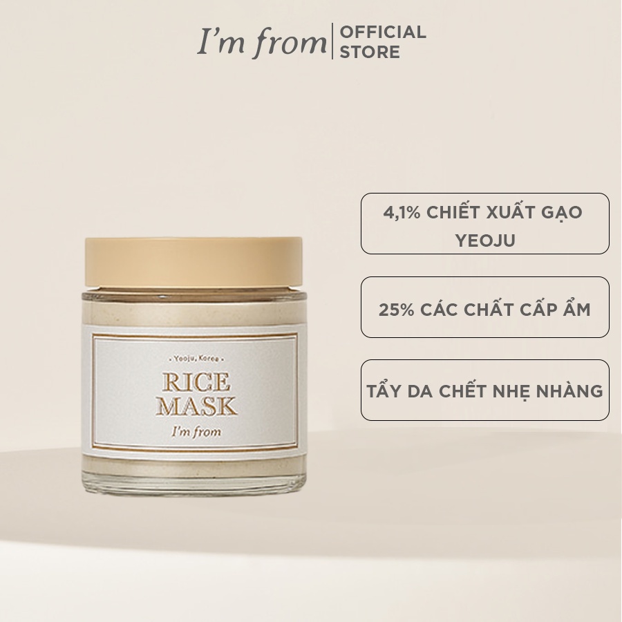 Combo dưỡng sáng Mặt nạ chiết xuất gạo I'm From 110g+Nước hoa hồng chiết xuất gạo I'm From Rice Toner 150ml