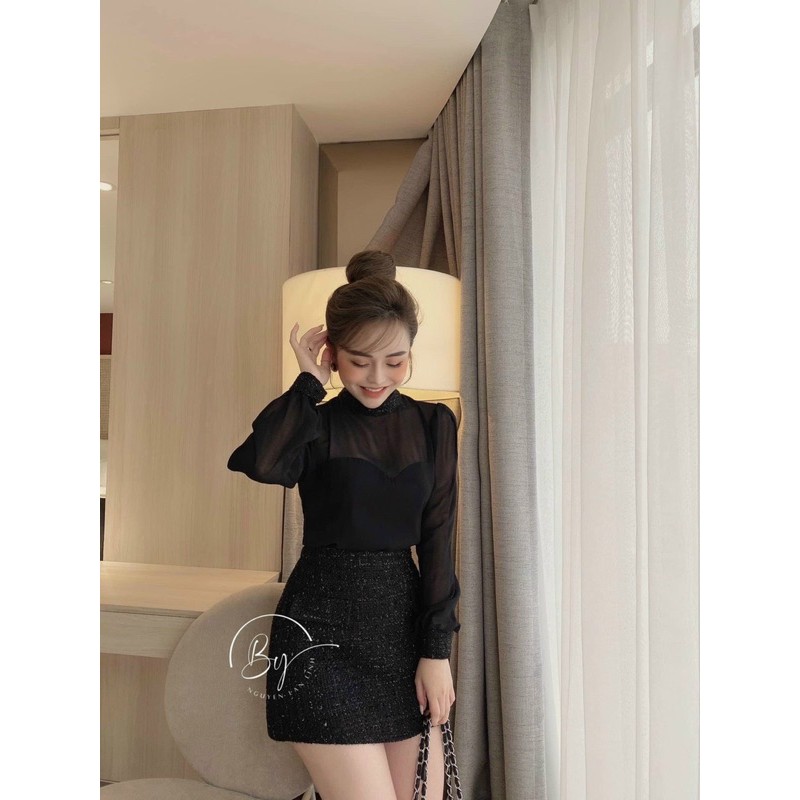Set Áo Phối Dạ mix chân váy