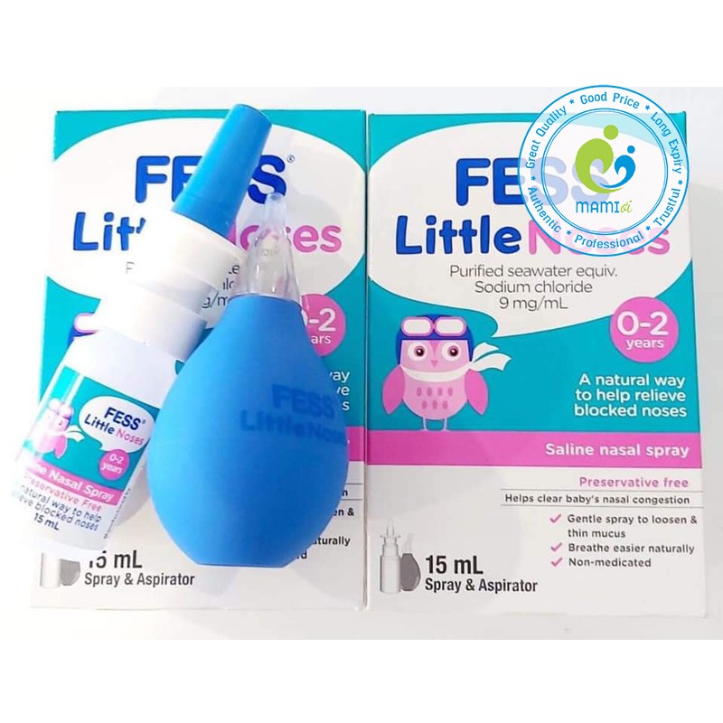 Xịt mũi  giảm nghẹt mũi, sổ mũi kèm bóng hút cho bé từ 0-2 tuổi Fess Little Noses, Úc