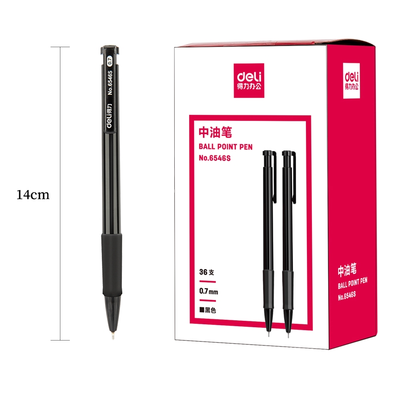 Bút bi ngòi 0.7mm đầu bấm thiết kế chống trượt tiện dụng Deli 6546S