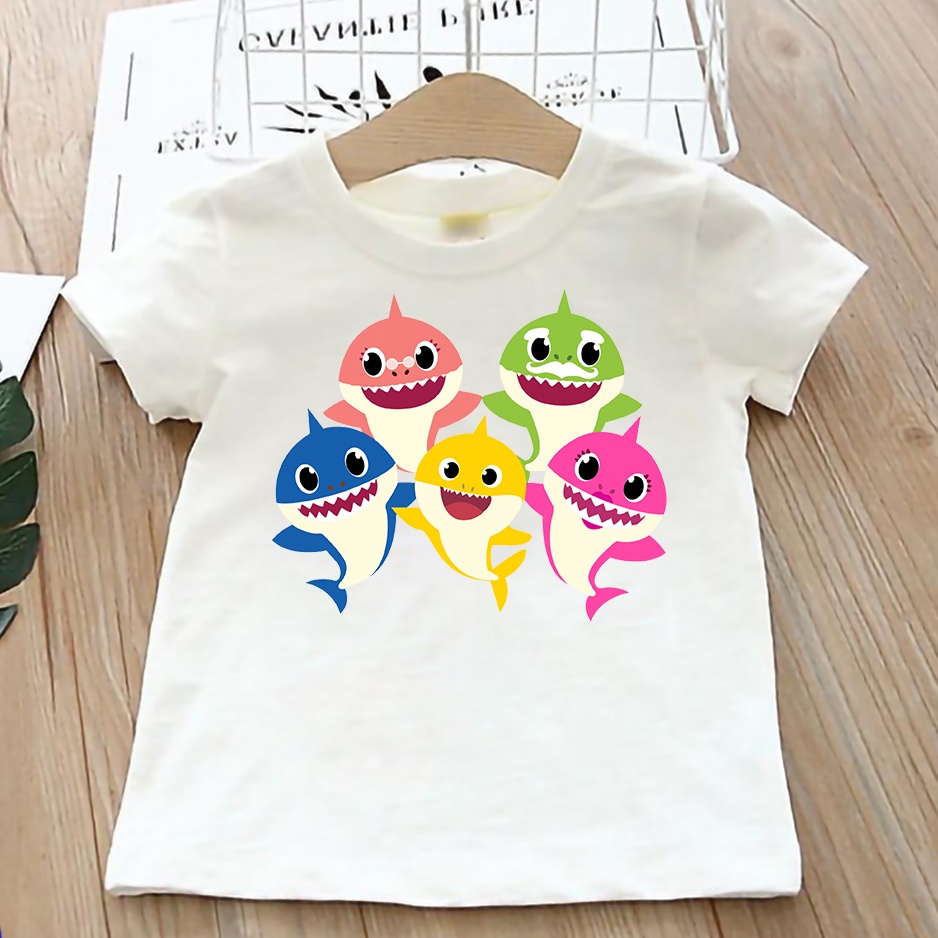 Áo thun cho bé tay ngắn vải cotton màu trắng Hạ Băng Designs - Baby Shark