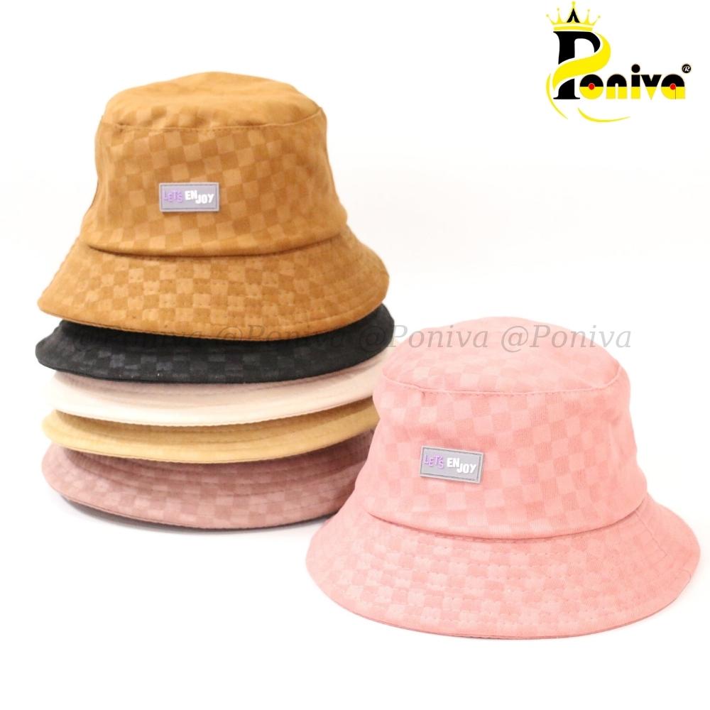 Mũ bucket ❤️ Nón tai bèo vành cụp  phối tem cao su Let'enjoy chất nhung caro Ulzzang Thời trang PONIVA siêu hot