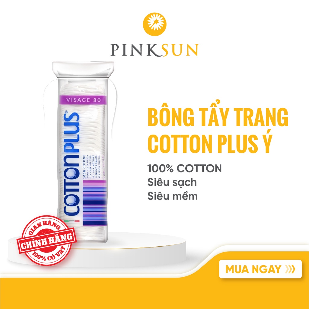 Bông Tẩy Trang Cotton Plus 100% Tự Nhiên, 80 Miếng