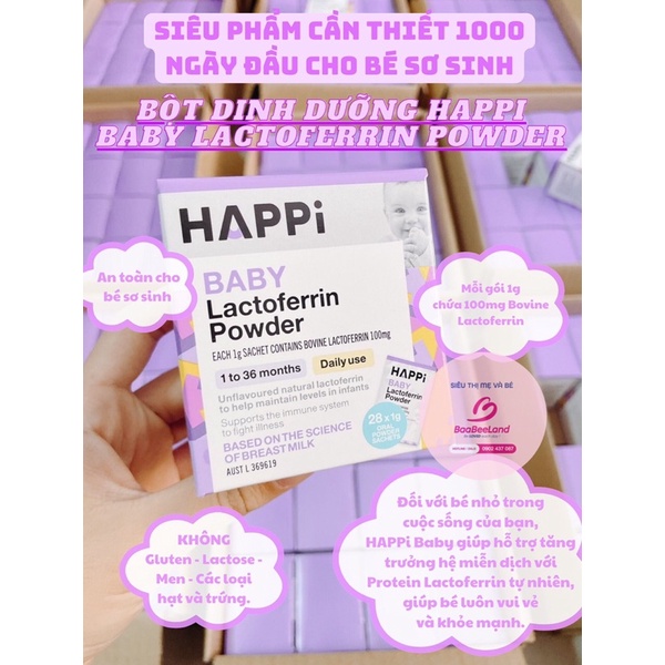 Bột Dinh Dưỡng 1000 Ngày Happi Baby Lactoferrin Powder - Hộp 28 gói x 1g - BAABEELAND