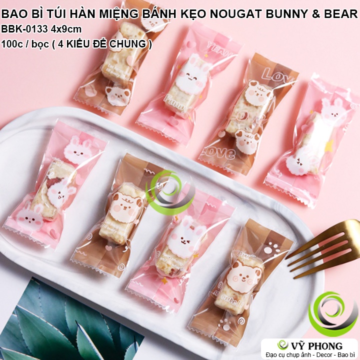 BAO BÌ TÚI NHỰA HÀN MIỆNG 4x9CM ĐỰNG BÁNH KẸO NOUGAT BUNNY &amp; BEAR LÀM QUÀ TẶNG DỊP LỄ TẾT NĂM MỚI NOEL BBK-0133