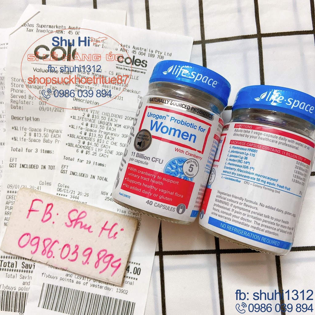 Men vi sinh cho phụ nữ life space urogen probiotic for women 40 viên, men women lifespace, men microflora life space úc