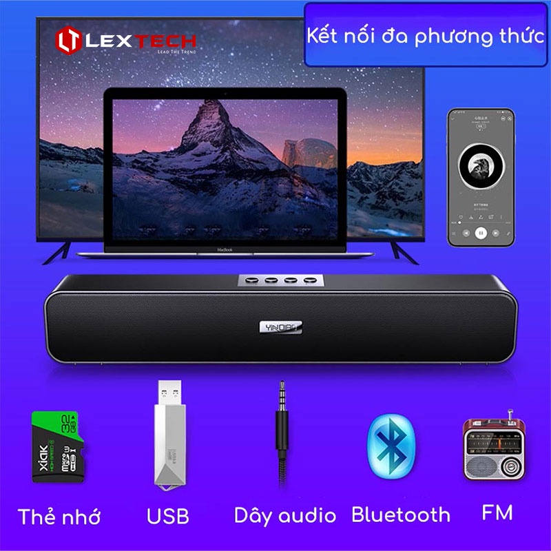 Loa bluetooth loa thanh dài soundbar LexTech toàn dải siêu bass công suất lớn 10W pin trâu 12 tiếng Máy tính FM LA36