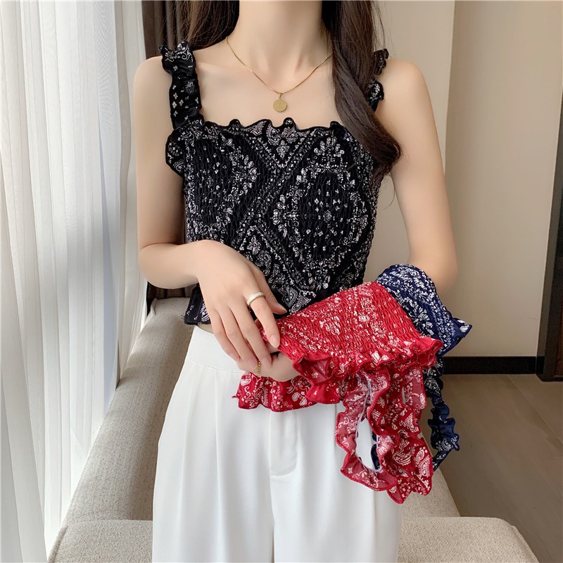 Áo Tank Top Phối Bèo Hoạ Tiết In Thời Trang Mùa Hè Cho Phái Nữ