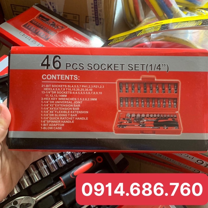 Bộ tuýp vặn 1/4 đa năng 46 chi tiết chuyên tháo nội thất HÀNG XỊN không toét, gãy (ảnh thật)