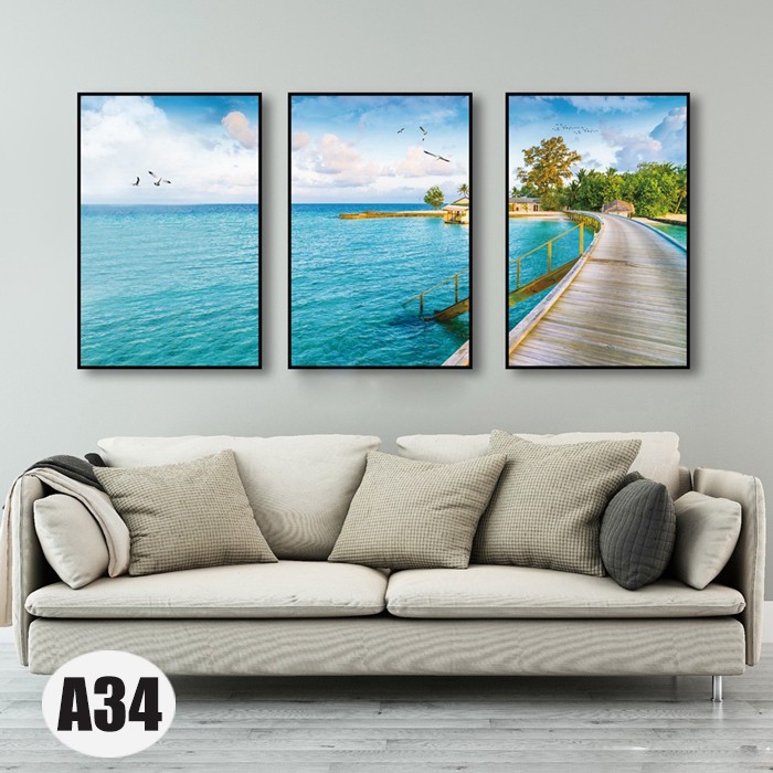 Bộ 3 bức tranh biển xanh