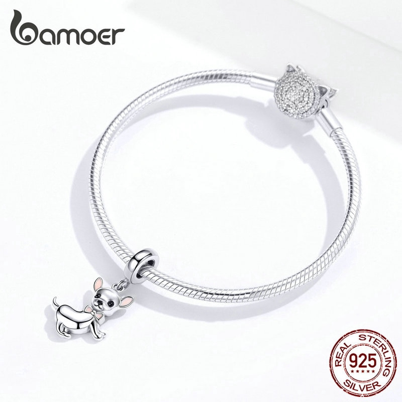 Mặt Trang Sức Bamoer SCC1317 Hình Chú Cún Chihuahua Bằng Bạc 925 Tráng Men Dễ Thương Thời Trang