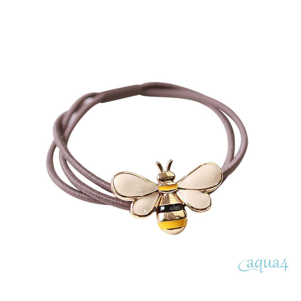 ANANA-Hair Ties for Women, Elastic Hair Rope with Alloy Daisy/Bee Decor, Ponytail Hair Holder Bracelet for Girls, Teens, Apricot