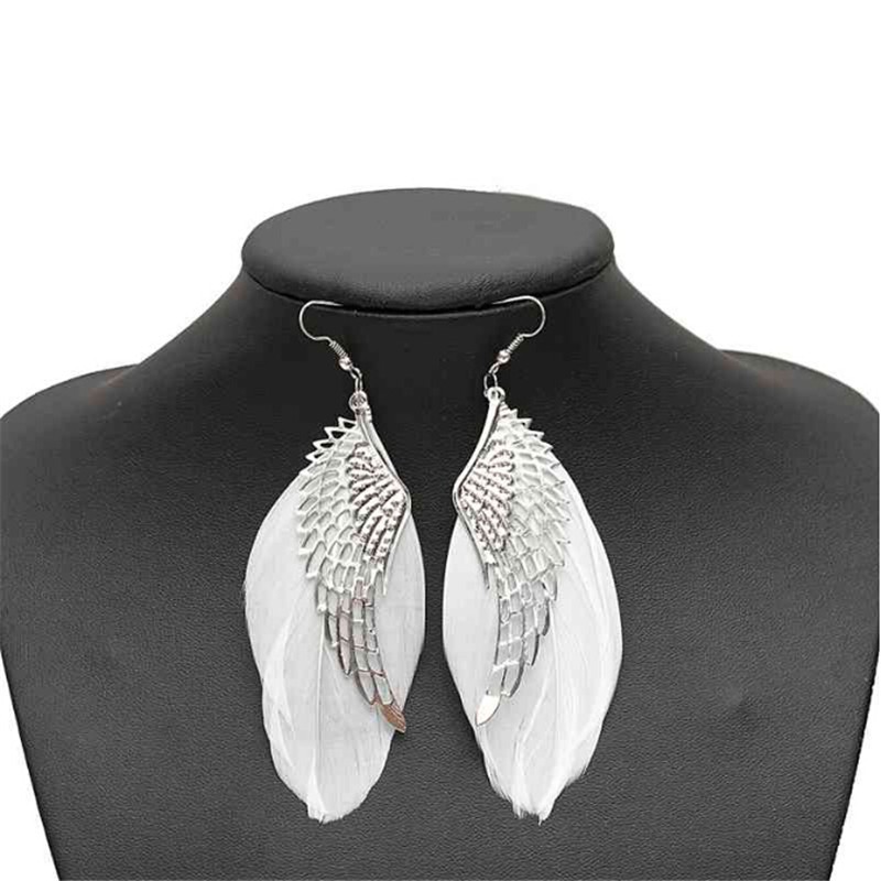 Hoa Tai Dáng Dài Hình Đôi Cánh Thiên Thần Phối Lông Vũ Thời Trang