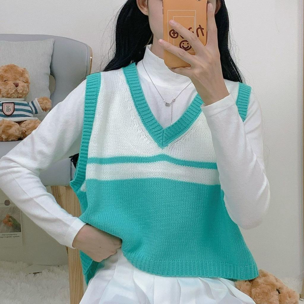 Áo Sweater sát nách dệt kim khoác ngoài cổ chữ V thời trang mới cho nữ