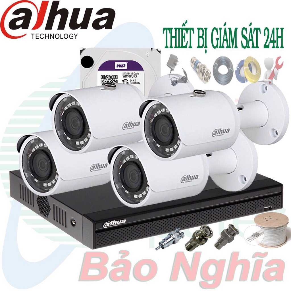 Trọn bộ camera Dahua full 2.0 đầu 5104HSX và 4 mắt 1200SPS4 Hdd 1TB Westent tím