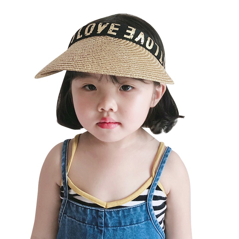 Nón chống nắng in chữ đan rơm đội nửa đầu thời trang mùa hè cho bé