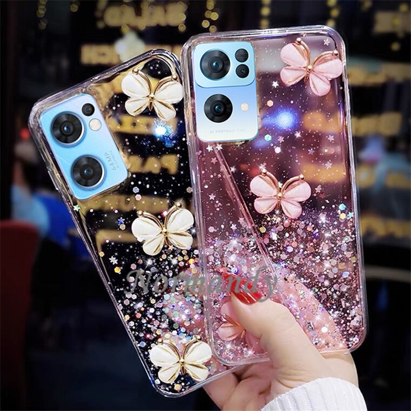 Ốp Điện Thoại Silica Gel Mềm Trong Suốt Hình Bướm 3D Cho OPPO Reno7 7 Pro Reno6 Z Pro 5G
