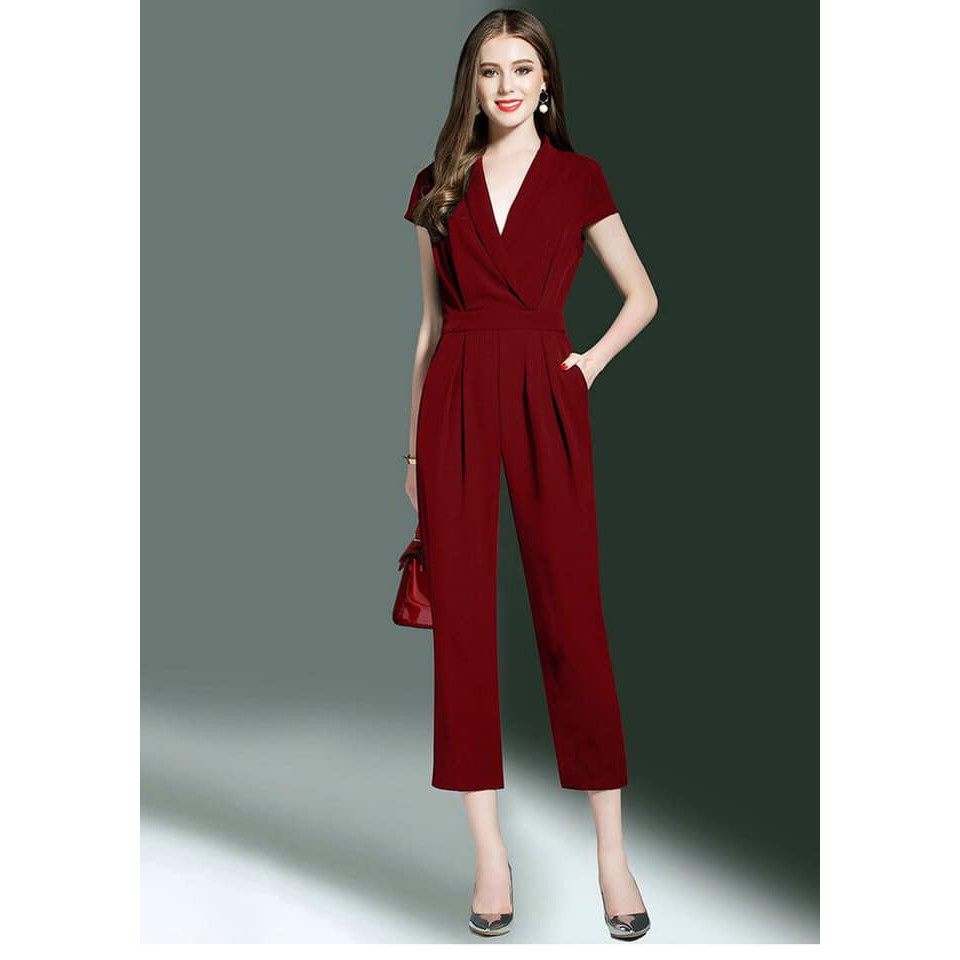 Bộ đồ bay - Jumpsuit lụa cổ V cao cấp 2 màu