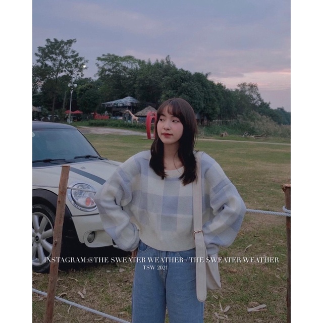 Áo len kẻ ô to dáng croptop HÀNG QUẢNG CHÂU ảnh thật 100%
