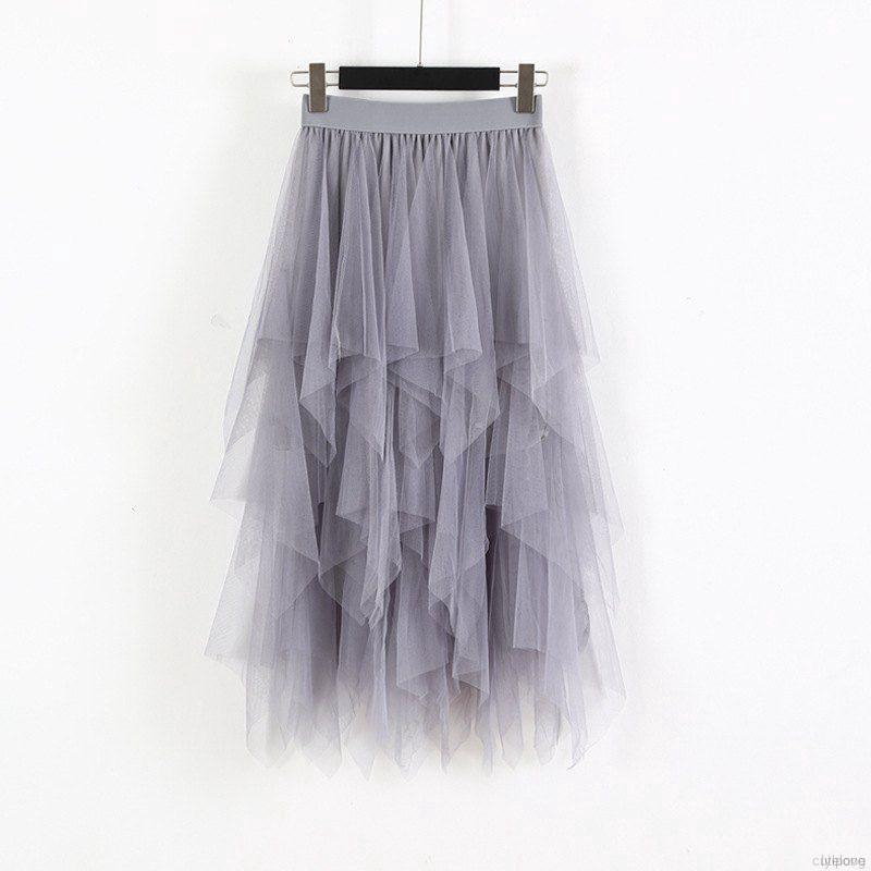 Korean Women Elastic High Waist Solid Color Irregular Mesh Stitching Wild A-line Long Paragraph Skirt | BigBuy360 - bigbuy360.vn