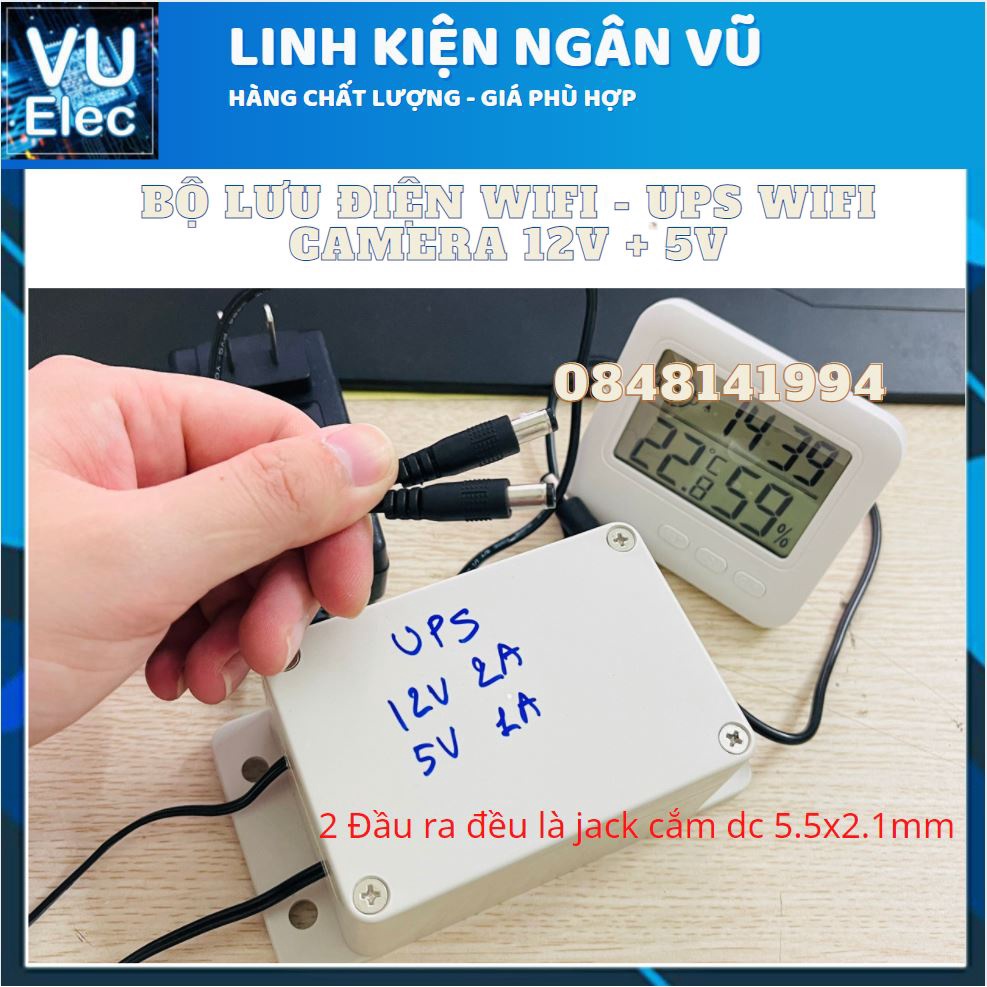 Bộ lưu điện 8000mAh loại 2 đầu ra 12V - 5V Wifi - Camera - UPS 12V 3Ah 5V9Ah kèm Nguồn bảo hành 3 tháng