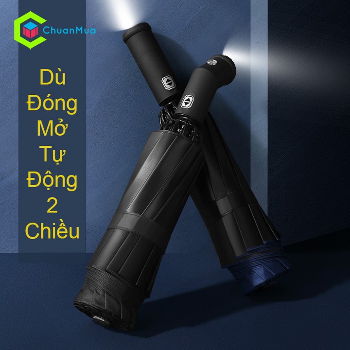 Ô Dù Tự Động Gấp Gọn Ô Tô  Nút Bấm Cao Cấp ( Lớn 12 NAN Xương, 2 Chiều Gấp Ngược Đi Mưa , Che Nắng Chống Tia UV, LED ..)