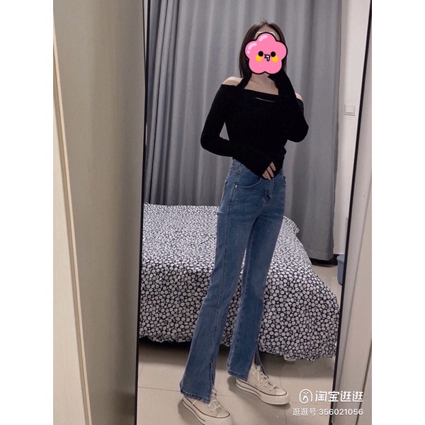 Quần Bò Jean Nữ Ống Loe Co Giãn CANA Jeans Cạp cao Cao Cấp Style MS02