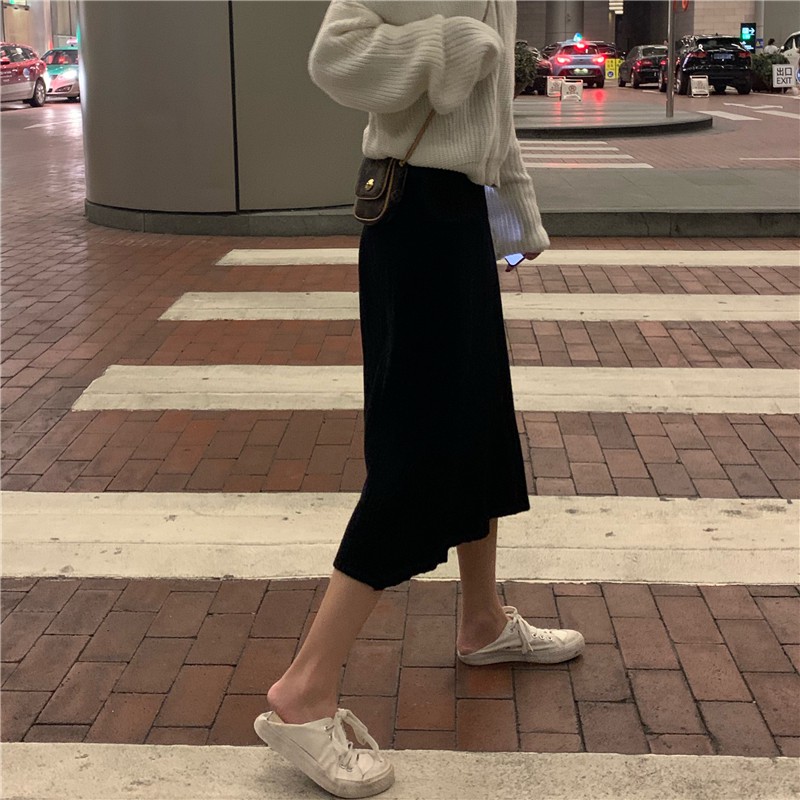 Chân Váy Dệt Kim Mỏng Lưng Cao Xẻ Tà Thời Trang Trẻ Trung | BigBuy360 - bigbuy360.vn