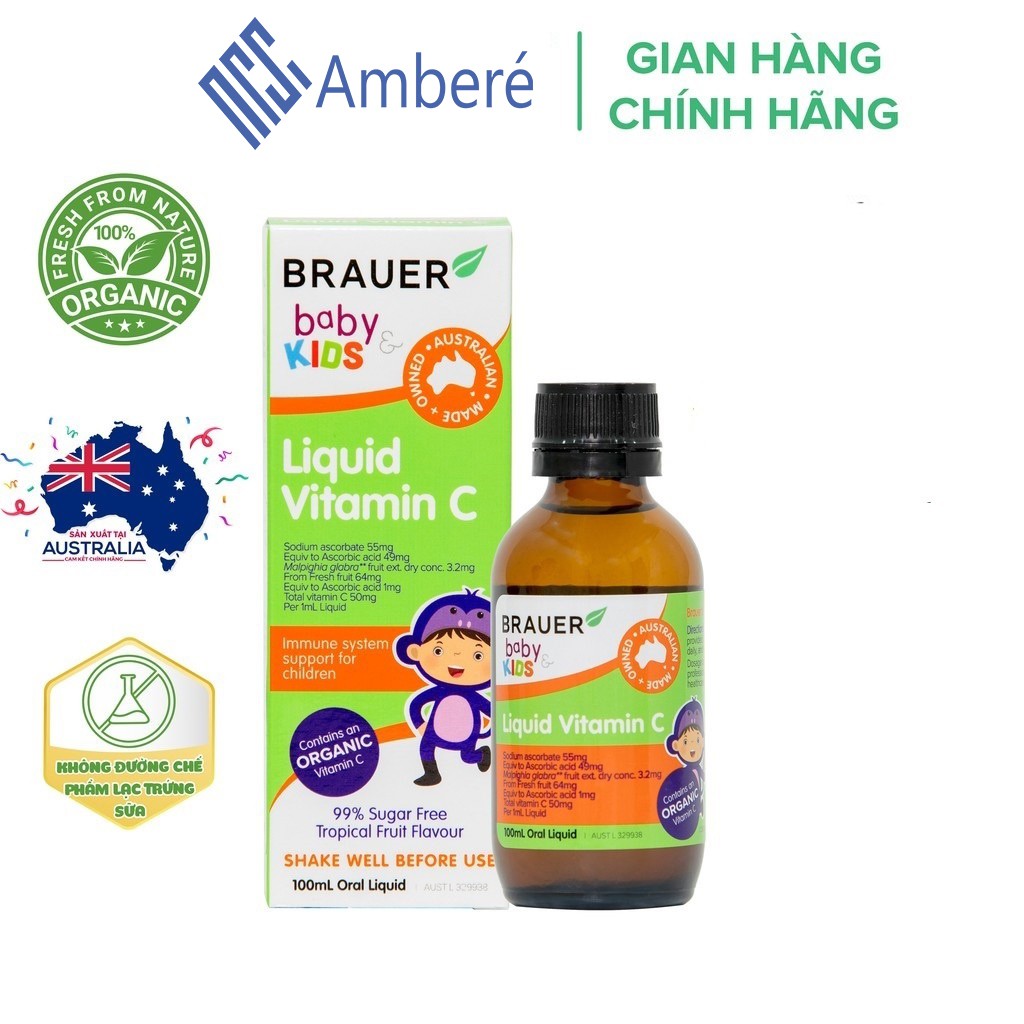 Tăng sức đề kháng cho bé Brauer Liquid Vitamin C cho bé trên 1 tuổi hộp 100ml