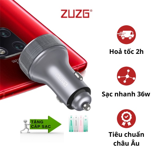 Tẩu sạc ô tô sạc nhanh ZUZG 36W 2 cổng USB và type-C chính hãng thumbnail